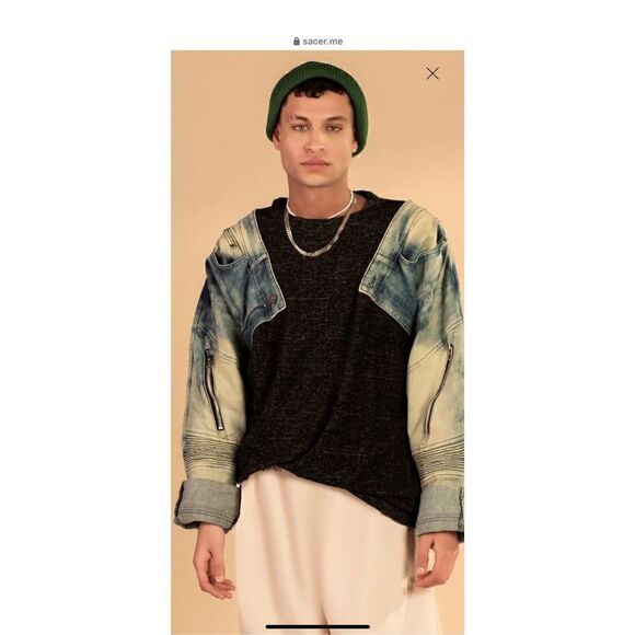 Sager  up-cycled sweater with Denim sleeves Size S/M NWT - Picture 3 of 7